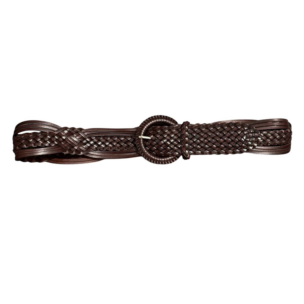 Dark Brown Leather Woven Braided Boho Belt - size Medium/Large